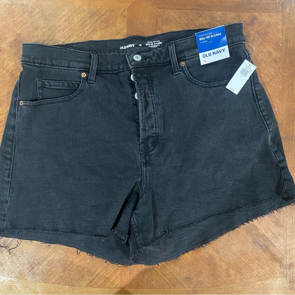 Old Navy Sky Hi A-Line High Rise Black Cut Off Jean Shorts 16 NEW